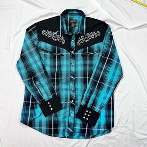 Womens Black and Blue Plaid Shirt